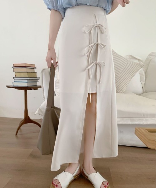 ECLIN（エクラン）の「フロントリボンスリットレイヤードスカート（スカート・レディース・ブラック/グリーン/ベージュ・L/S/M）」の22枚目の写真