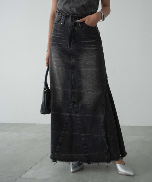 dispark（ディスパーク）の「DISPARK/フリンジデニムロンスカ（デニムスカート・レディース・ブラック/ブルー系1・FREE）」の2枚目の写真