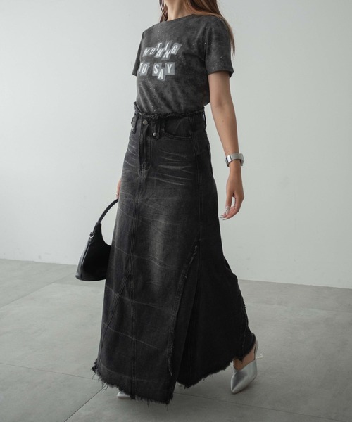dispark（ディスパーク）の「DISPARK/フリンジデニムロンスカ（デニムスカート・レディース・ブラック/ブルー系1・FREE）」の3枚目の写真