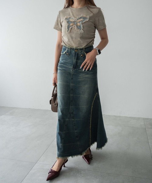 dispark（ディスパーク）の「DISPARK/フリンジデニムロンスカ（デニムスカート・レディース・ブラック/ブルー系1・FREE）」の4枚目の写真