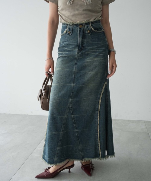 dispark（ディスパーク）の「DISPARK/フリンジデニムロンスカ（デニムスカート・レディース・ブラック/ブルー系1・FREE）」の9枚目の写真