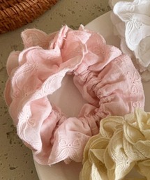 【urge select】リボン刺繍 フリル ボリューム シュシュ