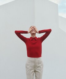 AK+1 / ポロ襟 片畦 ニット プルオーバー