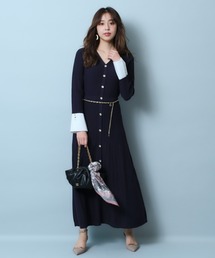 24AW ジャスグリッティー 袖カフス リブニットワンピース 金　Aライン　黒 24AW ジャスグリッティー 袖カフス リブニットワンピース 金 A
