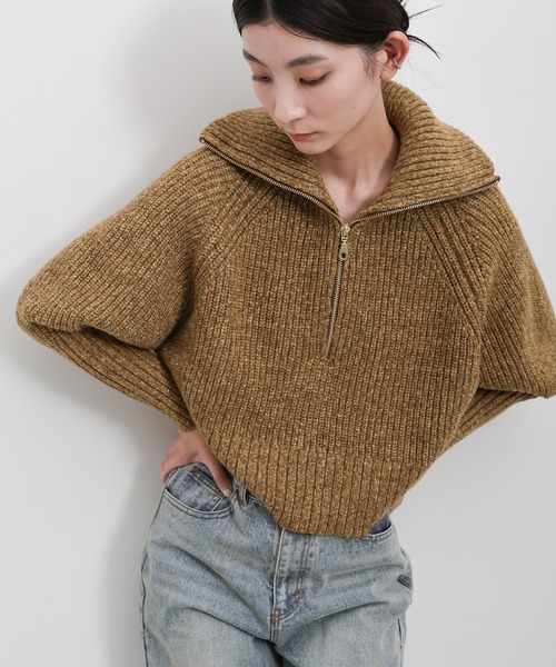 新色追加】メランジハーフジップラメニットトップス（ニット/セーター