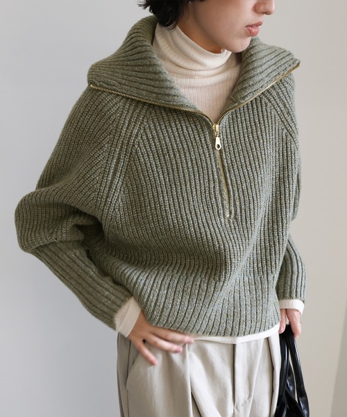 select MOCA（セレクトモカ）の「【新色追加】メランジハーフジップラメニットトップス（ニット/セーター・レディース・グレー/ブルーグリーン/ベージュ/ブラウン/ブラック・FREE）」の5枚目の写真