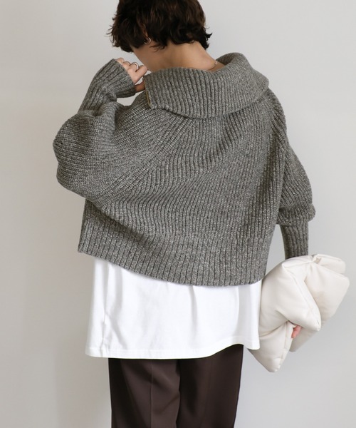 select MOCA（セレクトモカ）の「【新色追加】メランジハーフジップラメニットトップス（ニット/セーター・レディース・グレー/ブルーグリーン/ベージュ/ブラウン/ブラック・FREE）」の11枚目の写真