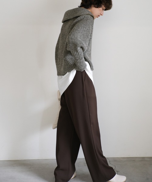 select MOCA（セレクトモカ）の「【新色追加】メランジハーフジップラメニットトップス（ニット/セーター・レディース・グレー/ブルーグリーン/ベージュ/ブラウン/ブラック・FREE）」の16枚目の写真