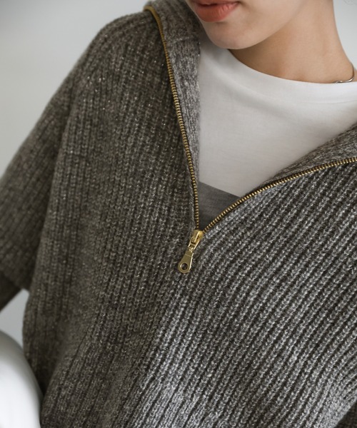 select MOCA（セレクトモカ）の「【新色追加】メランジハーフジップラメニットトップス（ニット/セーター・レディース・グレー/ブルーグリーン/ベージュ/ブラウン/ブラック・FREE）」の12枚目の写真