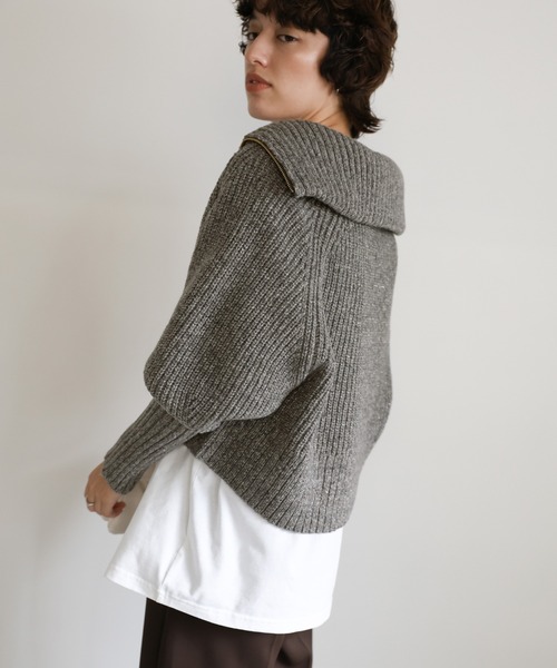 select MOCA（セレクトモカ）の「【新色追加】メランジハーフジップラメニットトップス（ニット/セーター・レディース・グレー/ブルーグリーン/ベージュ/ブラウン/ブラック・FREE）」の15枚目の写真