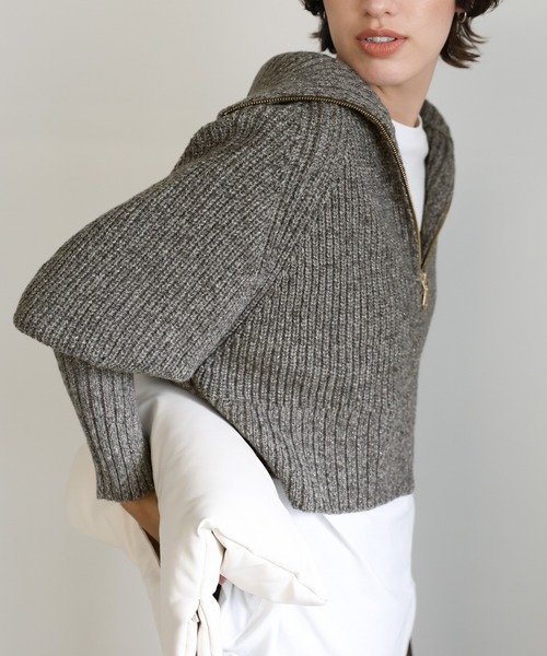 select MOCA（セレクトモカ）の「【新色追加】メランジハーフジップラメニットトップス（ニット/セーター・レディース・グレー/ブルーグリーン/ベージュ/ブラウン/ブラック・FREE）」の10枚目の写真