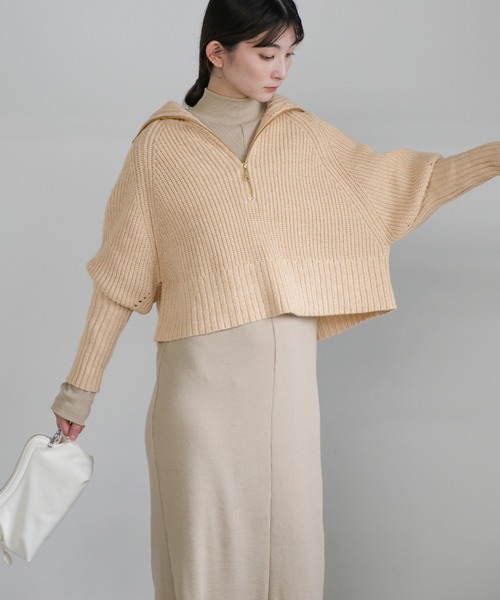 select MOCA（セレクトモカ）の「【新色追加】メランジハーフジップラメニットトップス（ニット/セーター・レディース・グレー/ブルーグリーン/ベージュ/ブラウン/ブラック・FREE）」の17枚目の写真