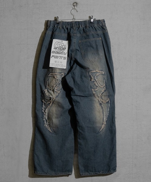 JOHN'S CLOSET（ジョンズクローゼット）の「【13】カットオフモチーフ バギーデニムパンツ（デニムパンツ・メンズ・ブラック/ブルー・MEDIUM/LARGE）」の4枚目の写真