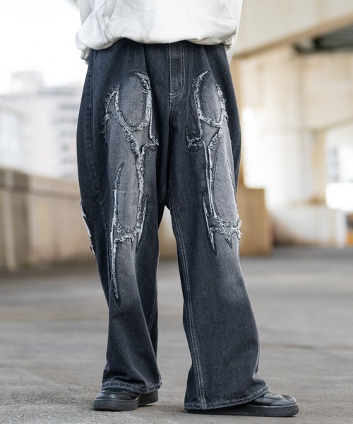 JOHN'S CLOSET（ジョンズクローゼット）の「【13】カットオフモチーフ バギーデニムパンツ（デニムパンツ・メンズ・ブラック/ブルー・MEDIUM/LARGE）」の9枚目の写真