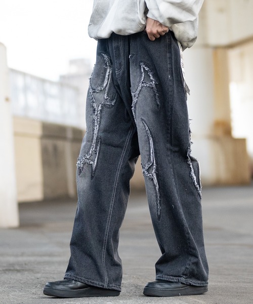 JOHN'S CLOSET（ジョンズクローゼット）の「【13】カットオフモチーフ バギーデニムパンツ（デニムパンツ・メンズ・ブラック/ブルー・MEDIUM/LARGE）」の6枚目の写真