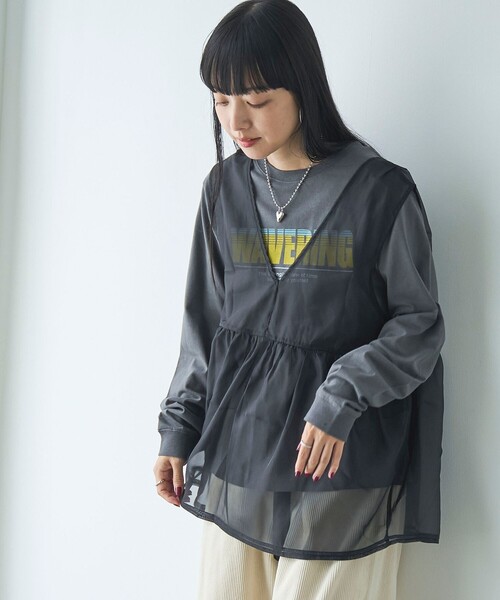 coen（コーエン）の「オーガンジーベストセットロゴTシャツ（Tシャツ/カットソー・レディース・オフホワイト/ダークグレー/その他1/その他2・M/L）」の6枚目の写真