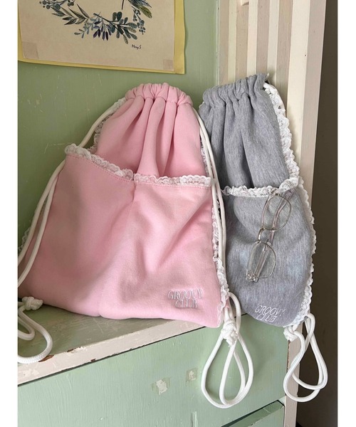 WC（ダブル シー）の「フリルレーススウェットナップサック（バックパック/リュック・レディース・ピンク/グレー・FREE）」の15枚目の写真