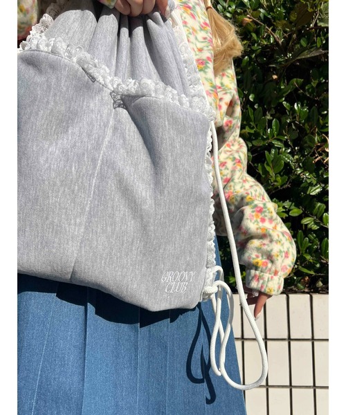 WC（ダブル シー）の「フリルレーススウェットナップサック（バックパック/リュック・レディース・ピンク/グレー・FREE）」の7枚目の写真