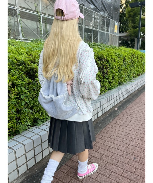 WC（ダブル シー）の「フリルレーススウェットナップサック（バックパック/リュック・レディース・ピンク/グレー・FREE）」の10枚目の写真