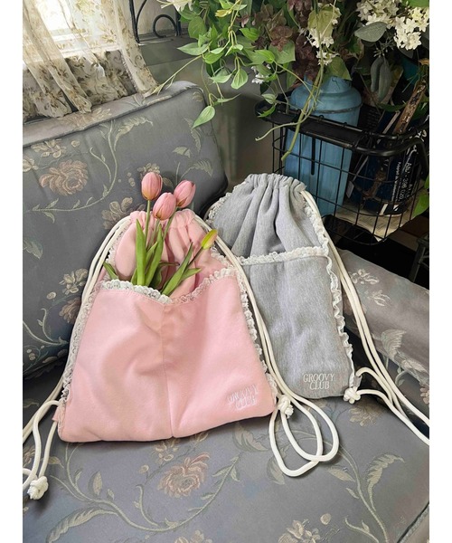 WC（ダブル シー）の「フリルレーススウェットナップサック（バックパック/リュック・レディース・ピンク/グレー・FREE）」の16枚目の写真