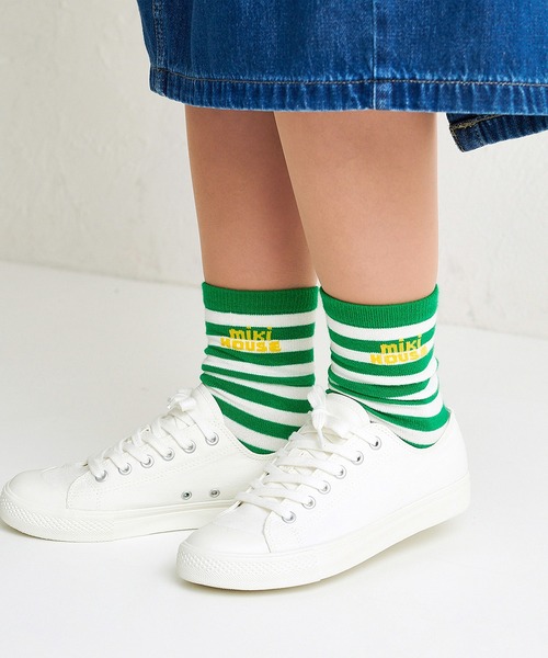 MIKI HOUSE（ミキハウス）の「【WEB限定】ボーダーソックス（大人用）（ソックス/靴下・レディース・ネイビー/グリーン・25/23/25-27CM）」の2枚目の写真