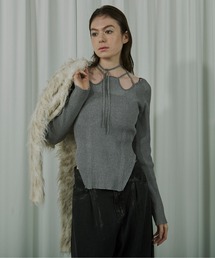 2way code neckイレリブ配色ニット