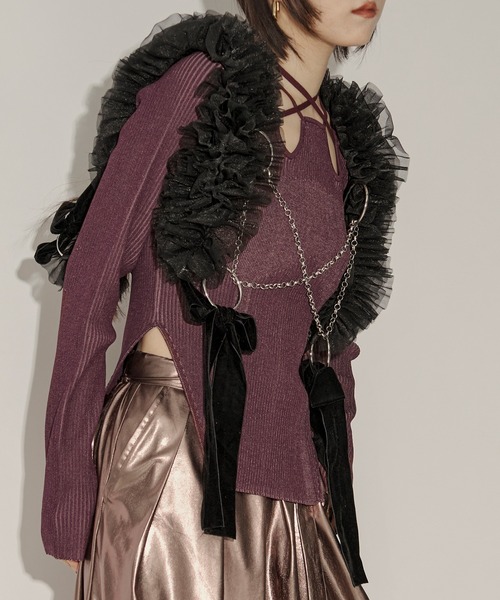 Ezick（エジック）の「2way code neckイレリブ配色ニット（ニット/セーター・レディース・ブラック/ボルドー/グレー/ネイビー/パープル/ワインレッド/パープル系その他・FREE）」の22枚目の写真