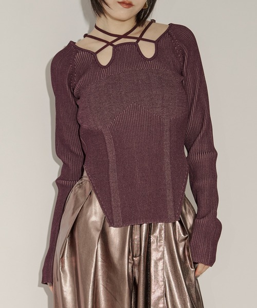 Ezick（エジック）の「2way code neckイレリブ配色ニット（ニット/セーター・レディース・ブラック/ボルドー/グレー/ネイビー/パープル/ワインレッド/パープル系その他・FREE）」の9枚目の写真