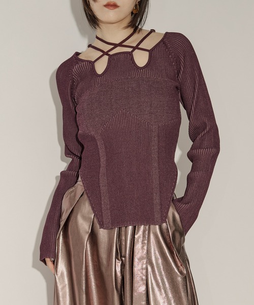 Ezick（エジック）の「2way code neckイレリブ配色ニット（ニット/セーター・レディース・ブラック/ボルドー/グレー/ネイビー/パープル/ワインレッド/パープル系その他・FREE）」の10枚目の写真