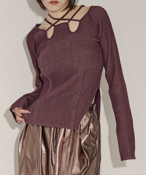 Ezick（エジック）の「2way code neckイレリブ配色ニット（ニット/セーター・レディース・ブラック/ボルドー/グレー/ネイビー/パープル/ワインレッド/パープル系その他・FREE）」の11枚目の写真