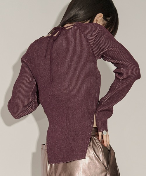 Ezick（エジック）の「2way code neckイレリブ配色ニット（ニット/セーター・レディース・ブラック/ボルドー/グレー/ネイビー/パープル/ワインレッド/パープル系その他・FREE）」の19枚目の写真