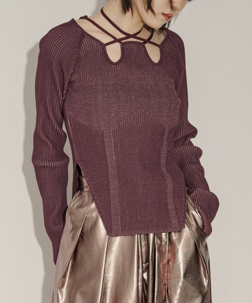 Ezick（エジック）の「2way code neckイレリブ配色ニット（ニット/セーター・レディース・ブラック/ボルドー/グレー/ネイビー/パープル/ワインレッド/パープル系その他・FREE）」の13枚目の写真