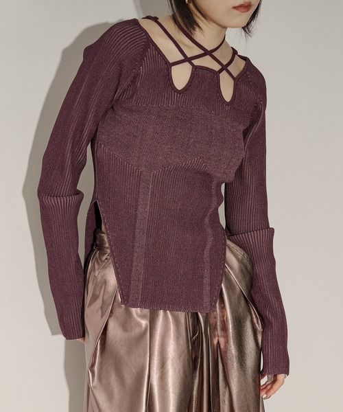 Ezick（エジック）の「2way code neckイレリブ配色ニット（ニット/セーター・レディース・ブラック/ボルドー/グレー/ネイビー/パープル/ワインレッド/パープル系その他・FREE）」の14枚目の写真