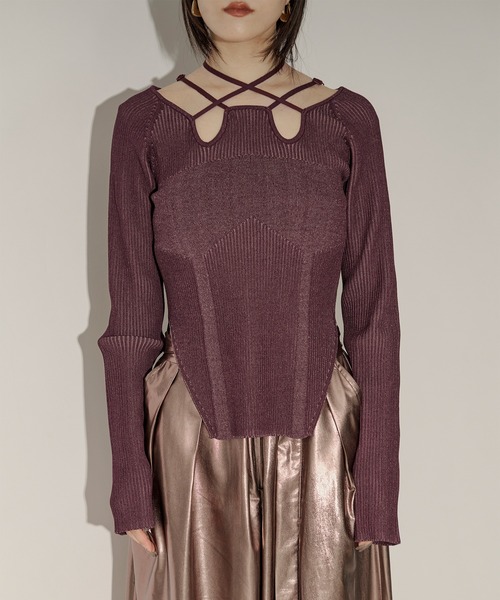 Ezick（エジック）の「2way code neckイレリブ配色ニット（ニット/セーター・レディース・ブラック/ボルドー/グレー/ネイビー/パープル/ワインレッド/パープル系その他・FREE）」の12枚目の写真