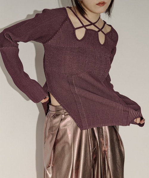 Ezick（エジック）の「2way code neckイレリブ配色ニット（ニット/セーター・レディース・ブラック/ボルドー/グレー/ネイビー/パープル/ワインレッド/パープル系その他・FREE）」の15枚目の写真