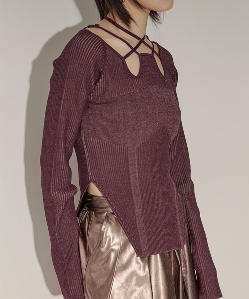 Ezick（エジック）の「2way code neckイレリブ配色ニット（ニット/セーター・レディース・ブラック/ボルドー/グレー/ネイビー/パープル/ワインレッド/パープル系その他・FREE）」の16枚目の写真