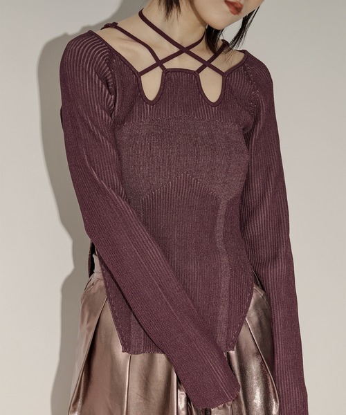 2way code neckイレリブ配色ニット（ニット/セーター）｜Ezick