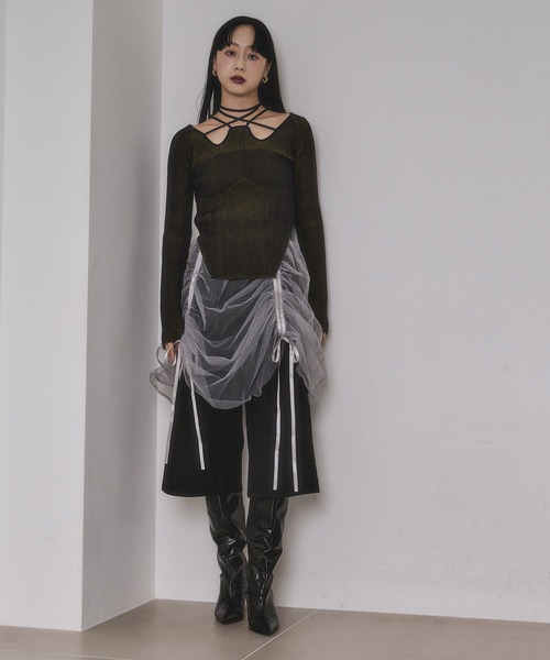 2way code neckイレリブ配色ニット（ニット/セーター）｜Ezick