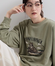 ネコ刺繍オーバーサイズゆるスウェット《洗濯機で洗える》
