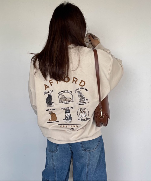 ENIM BY VICKY(エニムバイビッキー)の「ネコ刺繍オーバーサイズゆるスウェット《洗濯機で洗える》(Tシャツ/カットソー・レディース・オフホワイト/チャコールグレー/カーキ/アイボリー/ダークグレー/ホワイト系その他・M)」の8枚目の写真