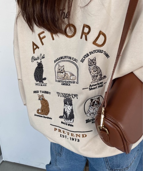 ENIM BY VICKY(エニムバイビッキー)の「ネコ刺繍オーバーサイズゆるスウェット《洗濯機で洗える》(Tシャツ/カットソー・レディース・オフホワイト/チャコールグレー/カーキ/アイボリー/ダークグレー/ホワイト系その他・M)」の9枚目の写真