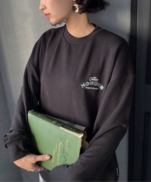 ENIM BY VICKY(エニムバイビッキー)の「ネコ刺繍オーバーサイズゆるスウェット《洗濯機で洗える》(Tシャツ/カットソー・レディース・オフホワイト/チャコールグレー/カーキ/アイボリー/ダークグレー/ホワイト系その他・M)」の12枚目の写真