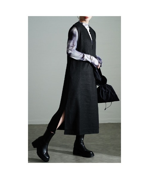 Sawa a la mode(サワアラモード)の「微起毛キーネック重ね着ワンピース(ワンピース・レディース・ブラック/グレー・FREE)」の10枚目の写真