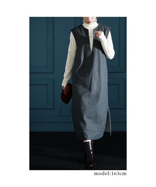 Sawa a la mode(サワアラモード)の「微起毛キーネック重ね着ワンピース(ワンピース・レディース・ブラック/グレー・FREE)」の14枚目の写真