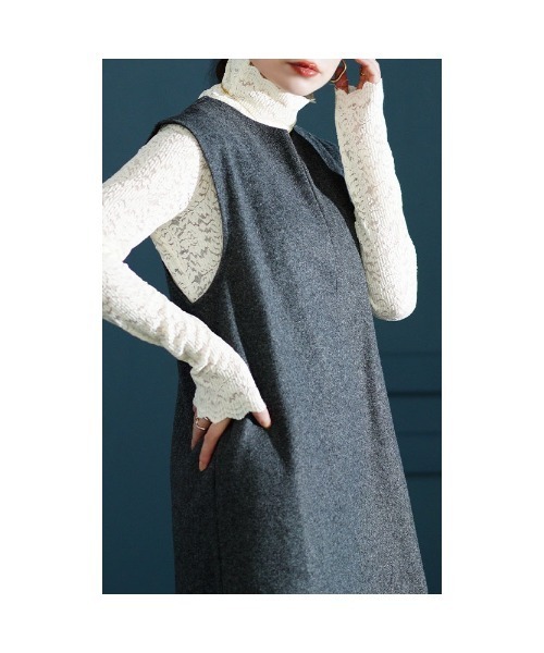 Sawa a la mode(サワアラモード)の「微起毛キーネック重ね着ワンピース(ワンピース・レディース・ブラック/グレー・FREE)」の16枚目の写真
