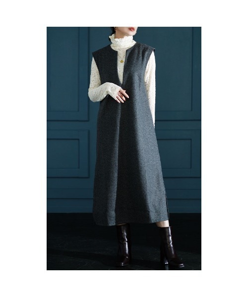 Sawa a la mode(サワアラモード)の「微起毛キーネック重ね着ワンピース(ワンピース・レディース・ブラック/グレー・FREE)」の18枚目の写真