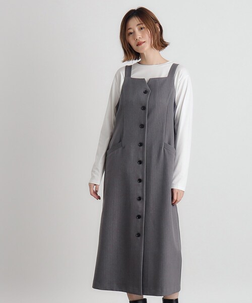 grove（グローブ）の「◆ストライプアソートジャンドレ（ワンピース・レディース・グレー系2/ダークブラウン系3/ブラック系3・02/03/01/04/05）」の3枚目の写真