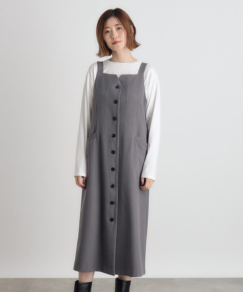 grove（グローブ）の「◆ストライプアソートジャンドレ（ワンピース・レディース・グレー系2/ダークブラウン系3/ブラック系3・02/03/01/04/05）」の7枚目の写真