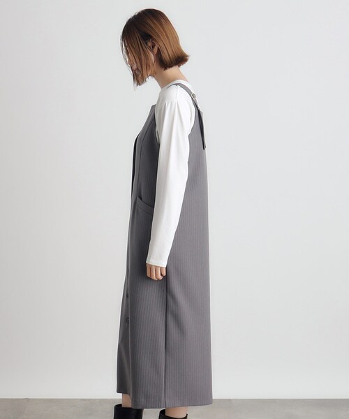 grove（グローブ）の「◆ストライプアソートジャンドレ（ワンピース・レディース・グレー系2/ダークブラウン系3/ブラック系3・02/03/01/04/05）」の8枚目の写真