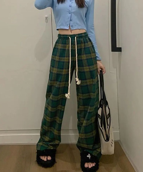 almo(アルモ)の「チェックワイドパンツ(NEZ)(その他パンツ・メンズ・レッド/グリーン・FREE)」の4枚目の写真